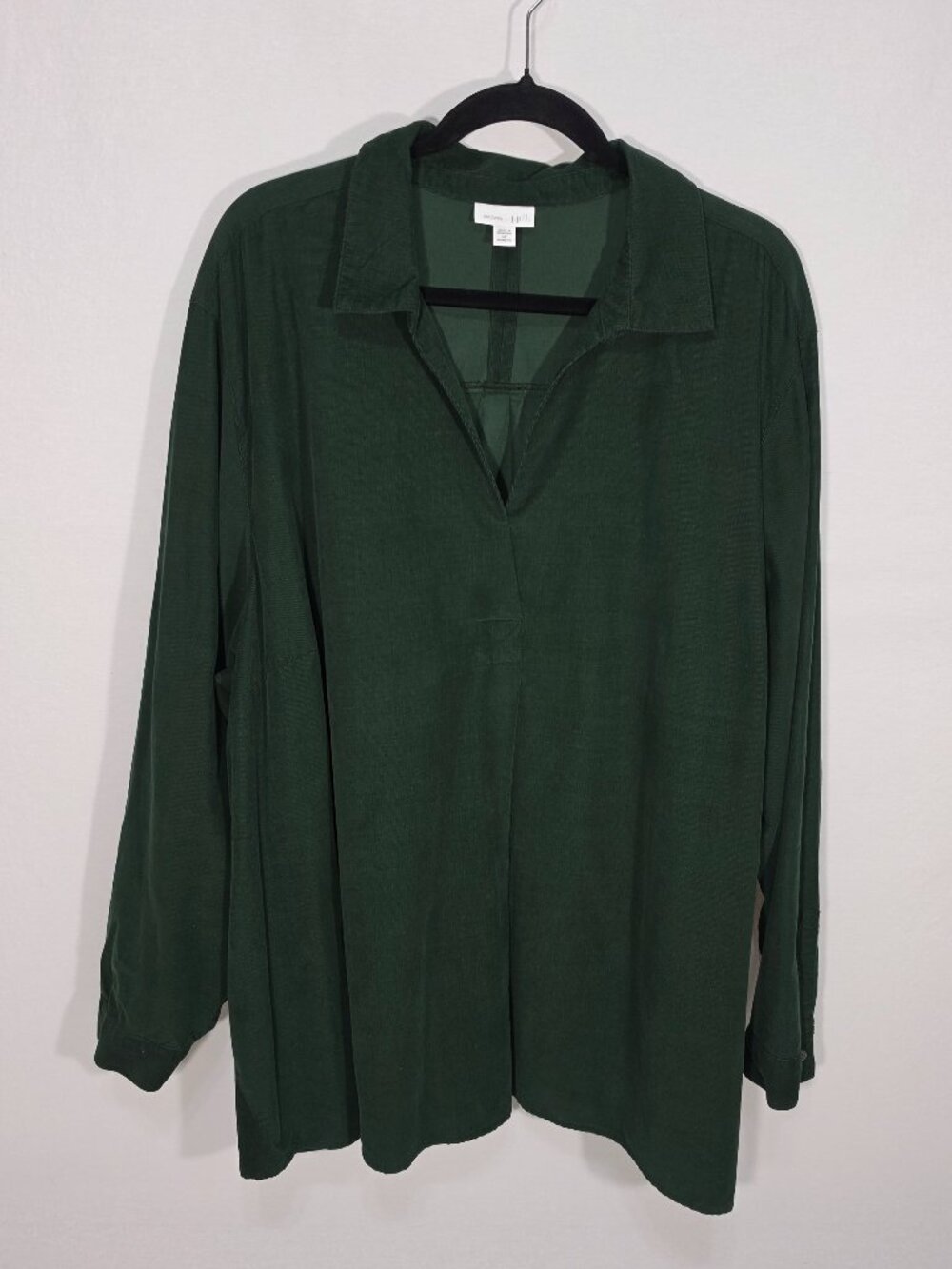J. JILL CORDUROY Emerald-Green Collar Long Sleeve Tunic Blouse Women PLUS Sz.4X